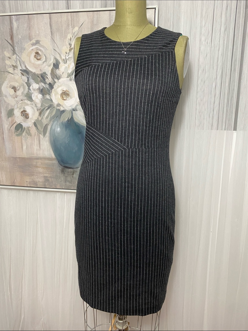 Judith & Charles Classic Grey  Pinstripe Sheath Dress Size 8